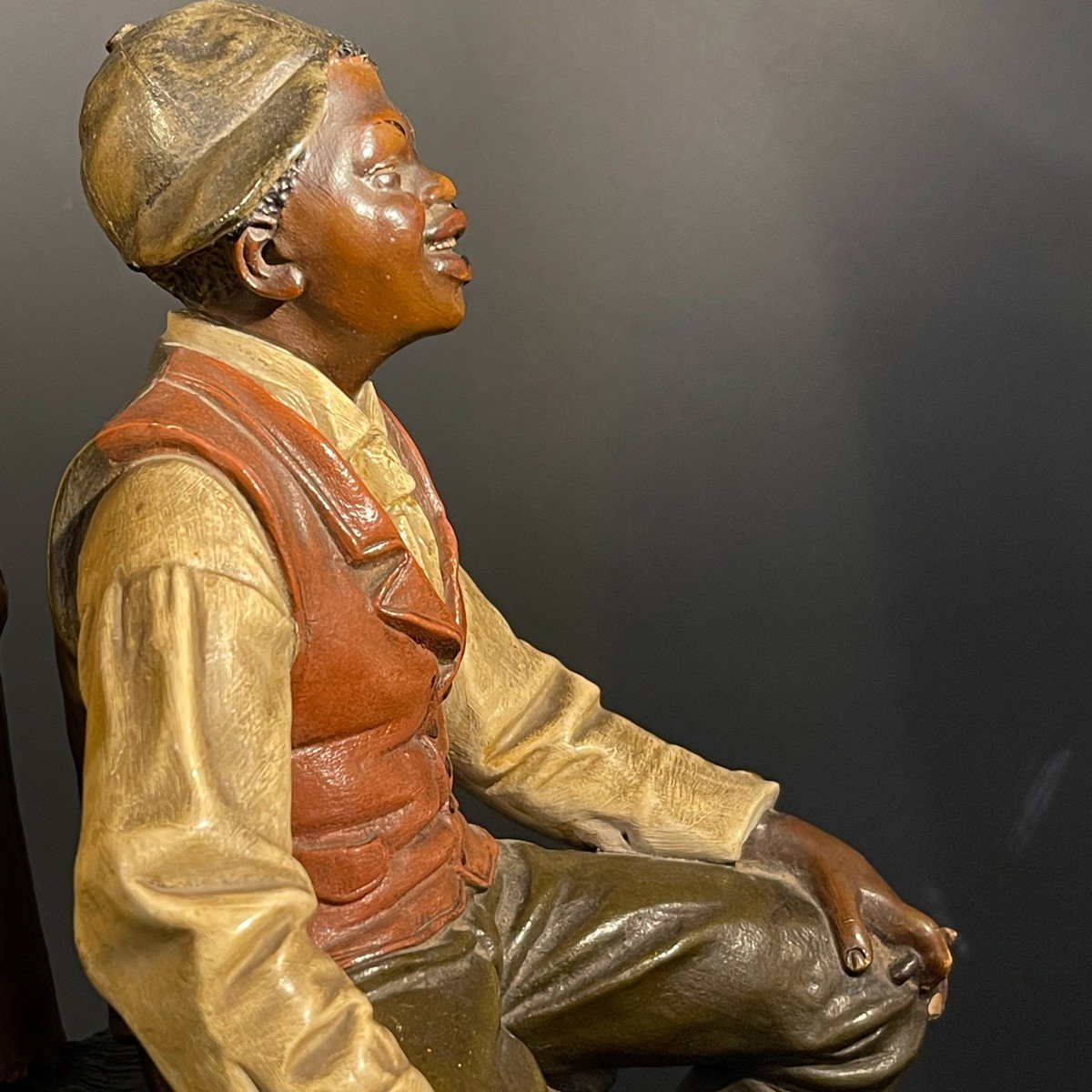JOHANN MARESCH, " La pause " Sculpture, afro-américain en terre cuite, ca 1890-photo-2